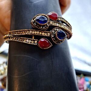 A Vintage Rhinestone Hinged Bracelet Turkish Style Elegant Double Belt Ornate